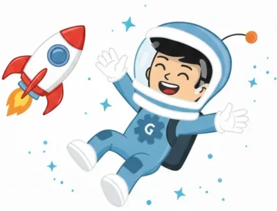 Astronaut and rocket drawing