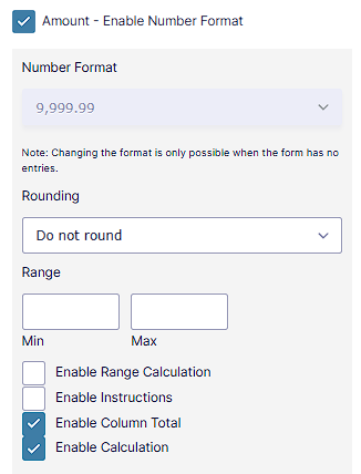 Gravity Forms List Field settings showing Number Format options and calculation checkboxes for list field calculations.