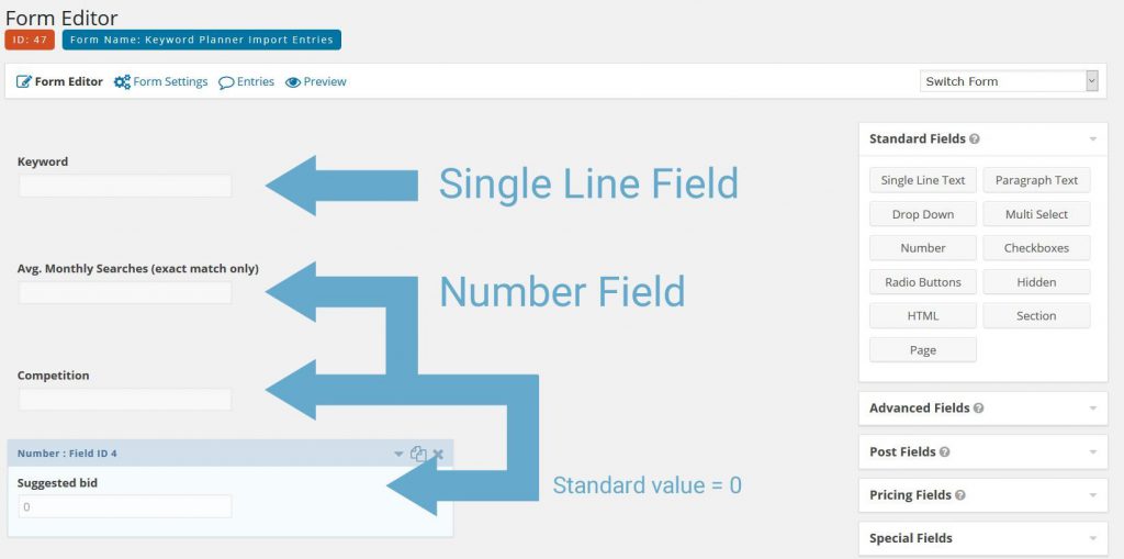 Screenshot of a Gravity Form wherein the CSV data will be imported. 