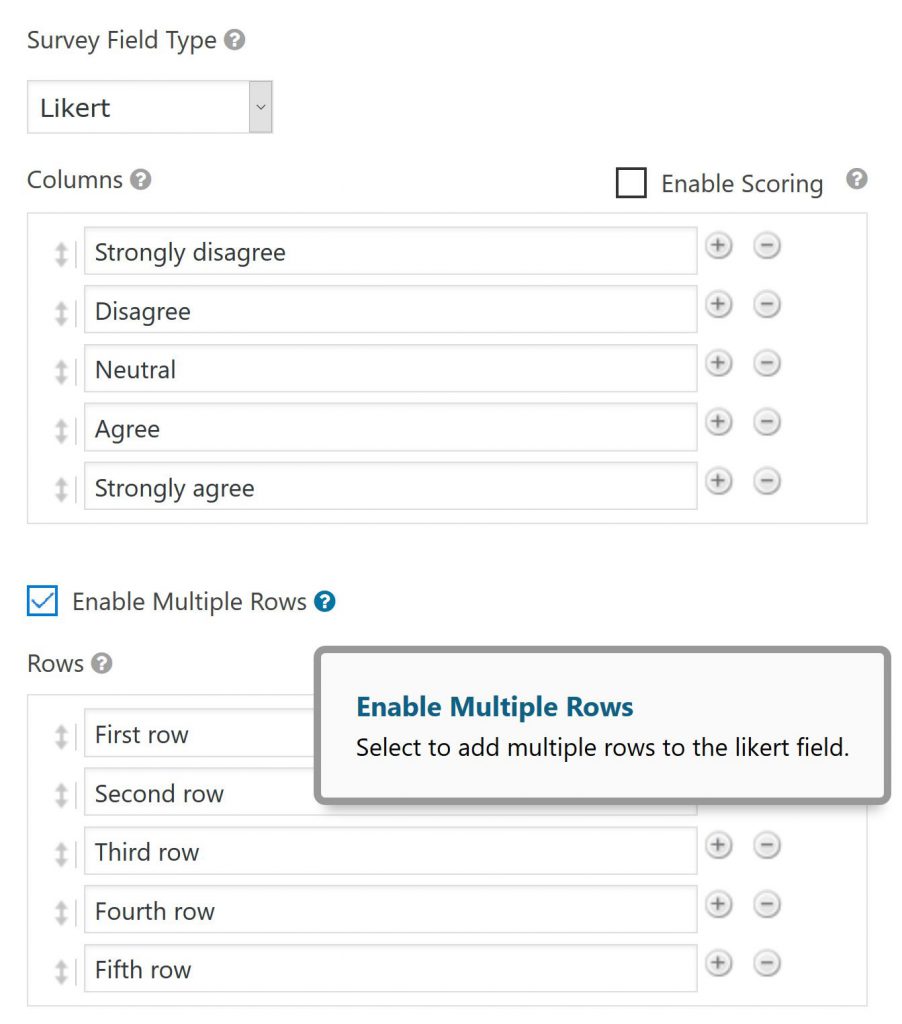 Enabling Multiple Rows in your Gravity Forms Likert Scale Question. 