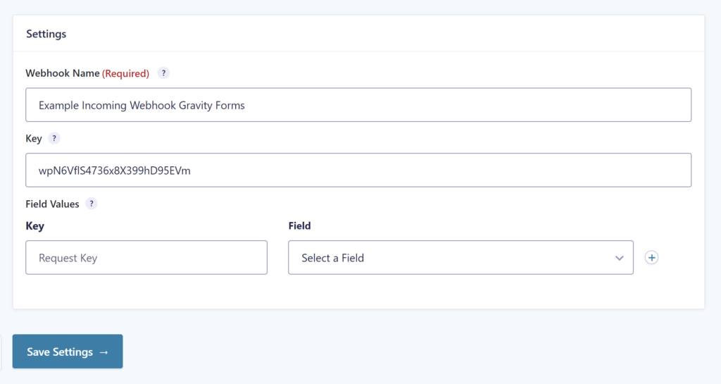 Screenshot of saving the Gravity Flow Incoming Webhook settings for the first time.