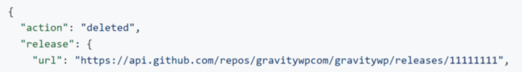 Screenshot of part of the Github Payload as example (only action, release and url)