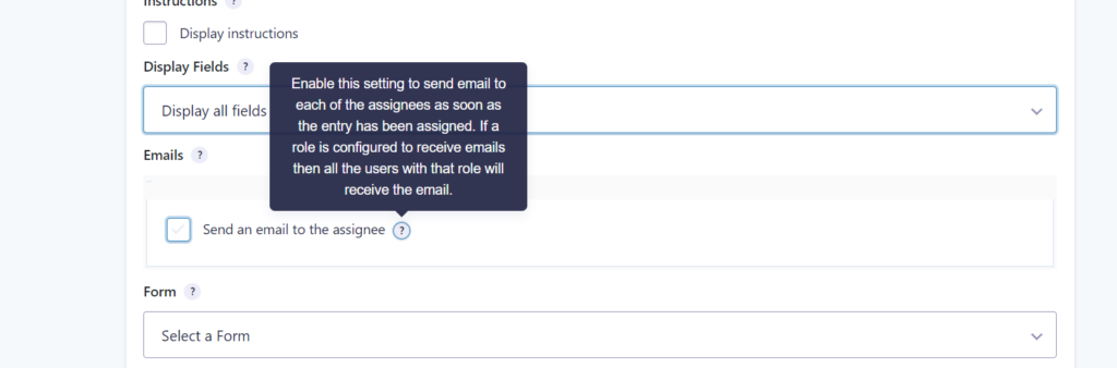 Example screenshot of settings to send an e-mail to the assignee(s) with a direct link to the Gravity Flow Form that should be submitted. 