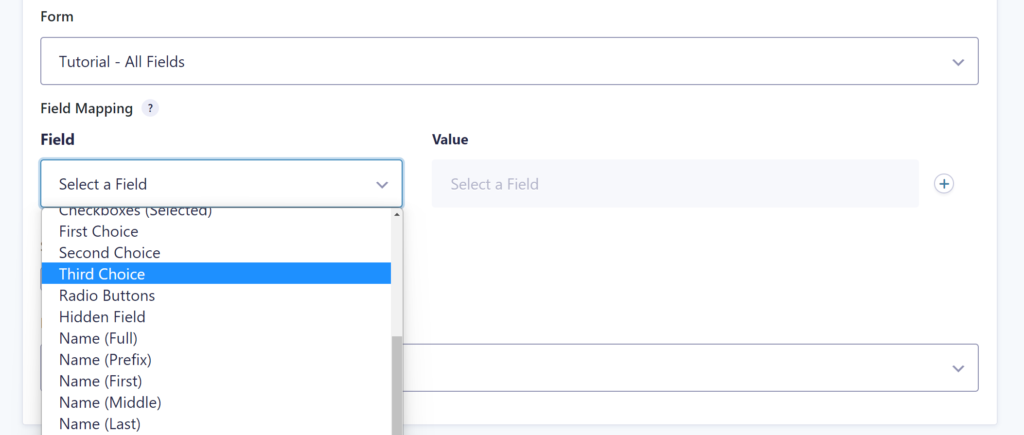 Screenshot of Field Mapping in the Gravity Flow New Entry Step. 