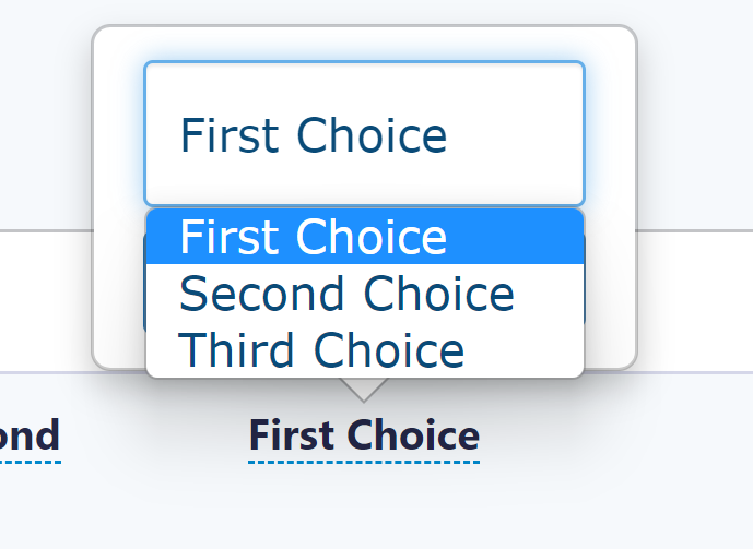 Screenshot of changing or selecting a Dropdown value inline. 