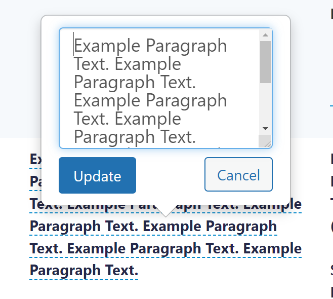 Screenshot of inline changing of a Paragraph Text Field. 