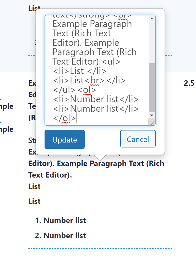 Screenshot of inline changing of a Paragraph Text Field with Rich Text Editor enabled. 