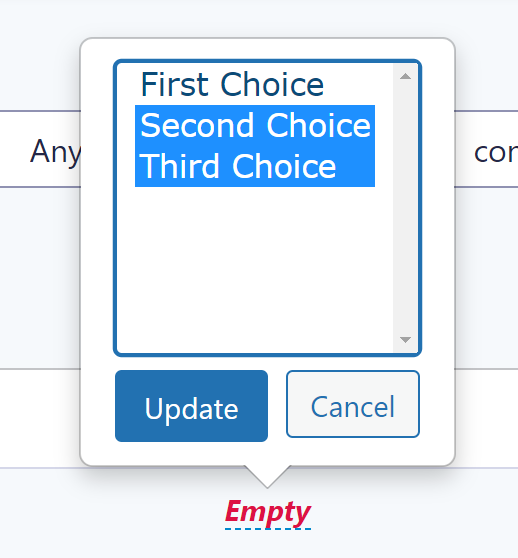 Screenshot of inline editing of a Multi Select Field. 