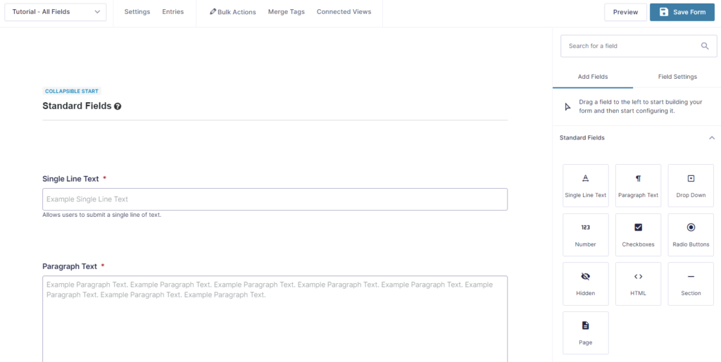 Normal, less compact Gravity Forms edit screen in Gravity Forms 2.5 and later. 