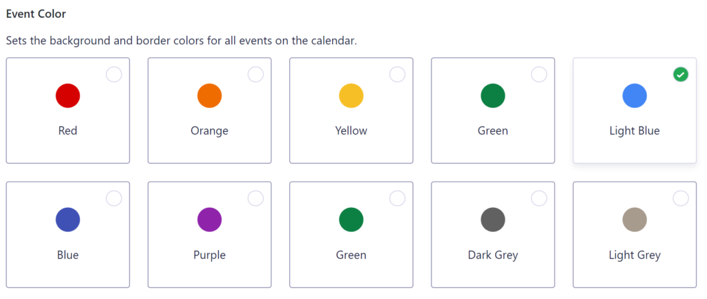 Screenshot of selecting a color for the Gravity Forms Calendar events. 