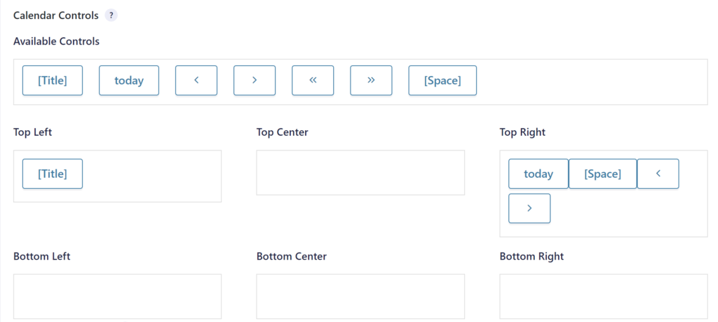 Screenshot of the settings for the Calendar Controls. 