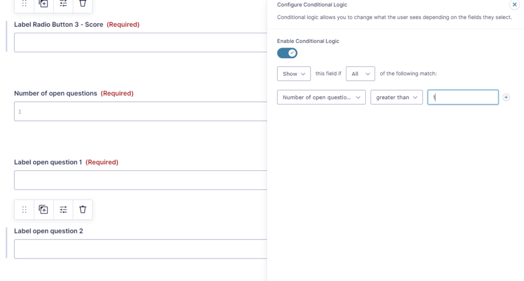 Screenshot of setting Conditional Logic on the labels.