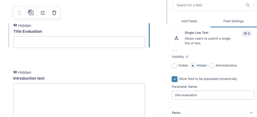 Screenshot of the Form we want to Dynamically generate, setting the Dynamic Population parameter.