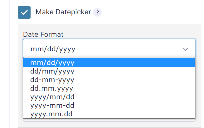 Screenshot of configuring the Date Format for the selected Gravity Forms List Field column. 