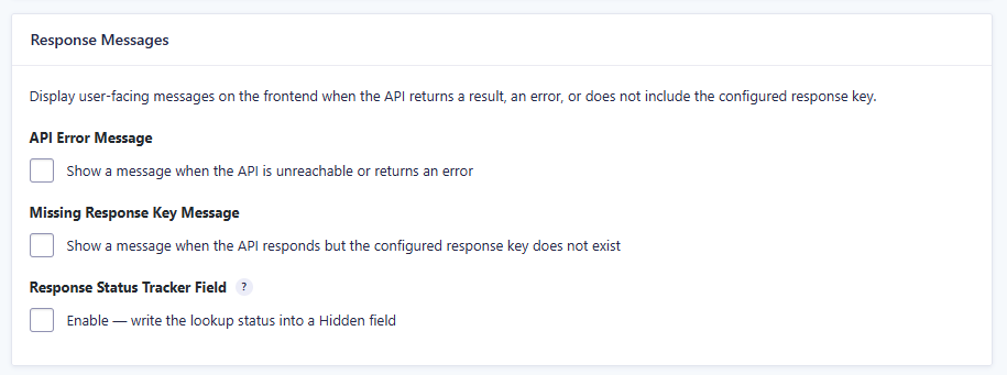 API Connector v1.4.0 Response Messages