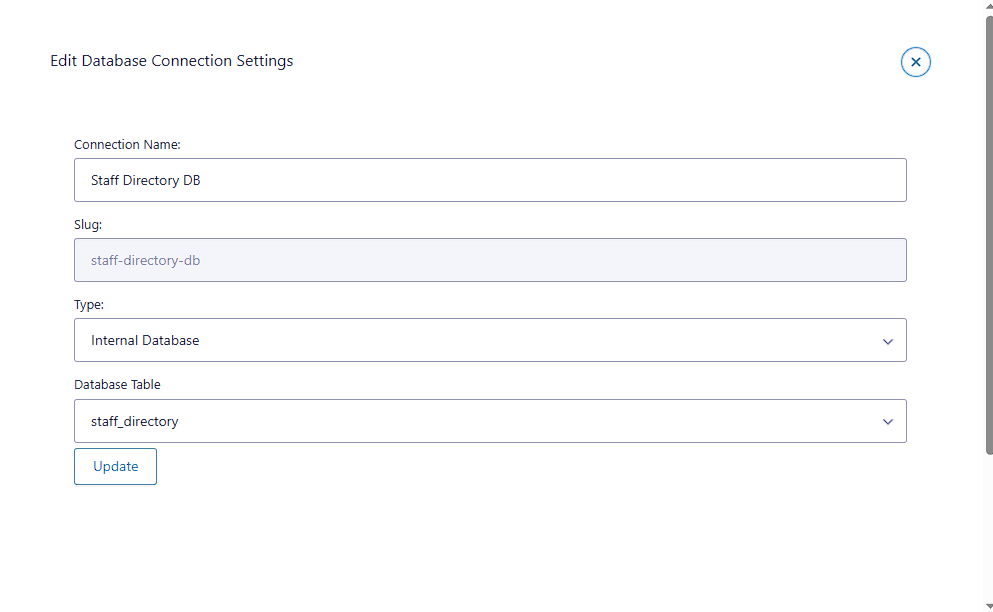 Gravity Forms Entry to Database internal database connection settings with selected custom table.