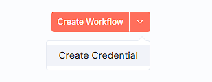 n8n Gravity Forms connection setup – n8n menu showing Create Credential option beside Create Workflow.