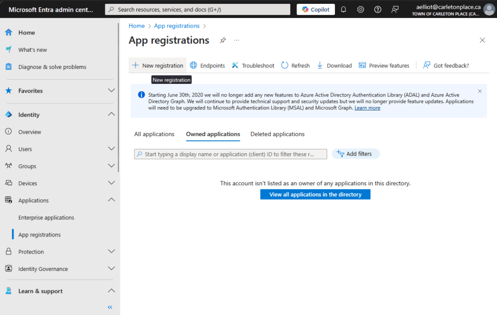 Gravity Forms Dynamics 365 integration – Microsoft Entra app registrations New registration.