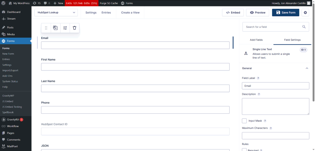 Gravity Forms field setup