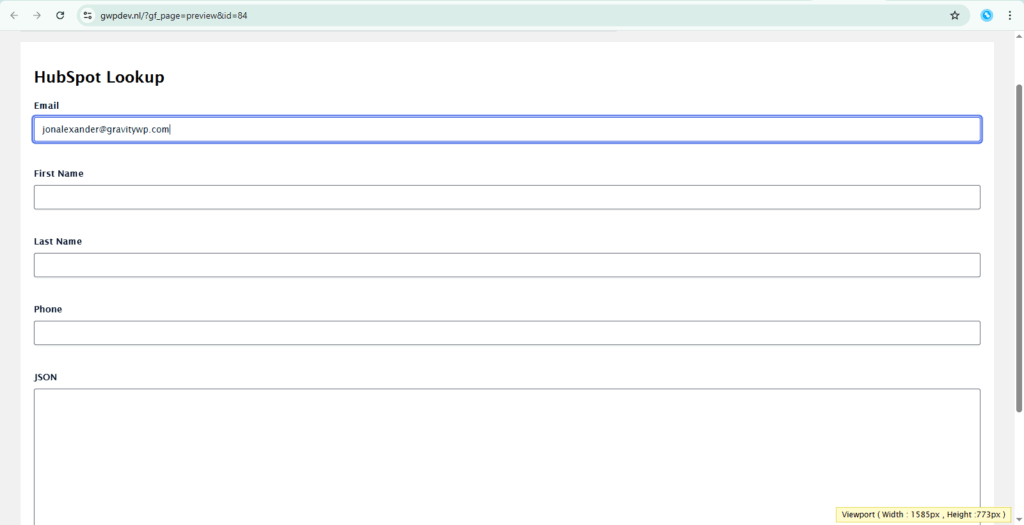 Preview mode of Gravity Forms submitting an email entry