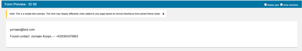 Gravity Forms confirmation output showing found HubSpot contact name and phone after lookup