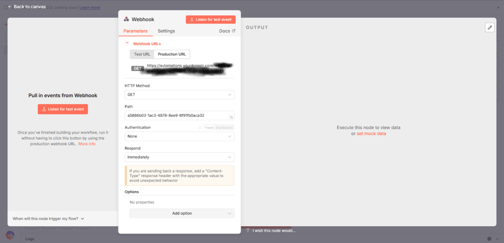 n8n Webhook node using trycloudflare.com production webhook URL