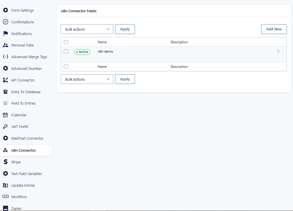 SEO alt text: GravityWP n8n Connector feed active in Gravity Forms settings