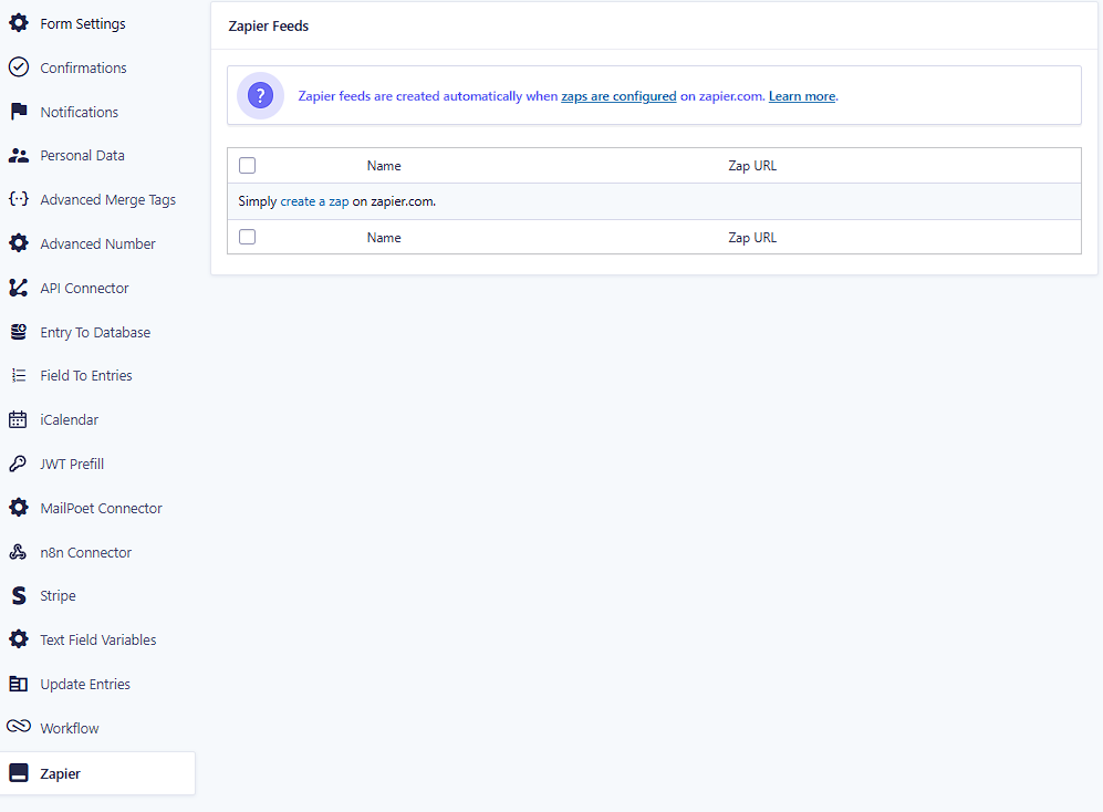 n8n vs Zapier – Gravity Forms Zapier feed settings for the same form.