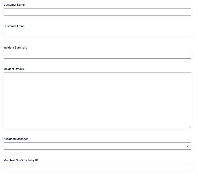 Priority Incident form fields including Assigned Manager and an internal ID field