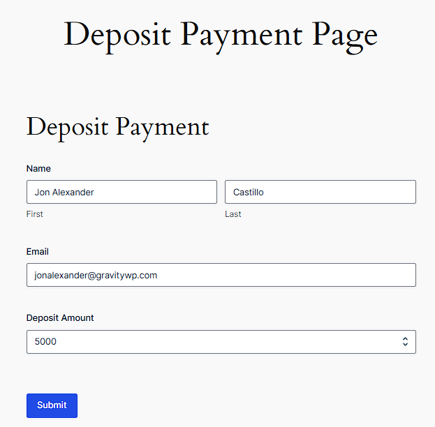 Payment page opened with name, email, and amount prefilled