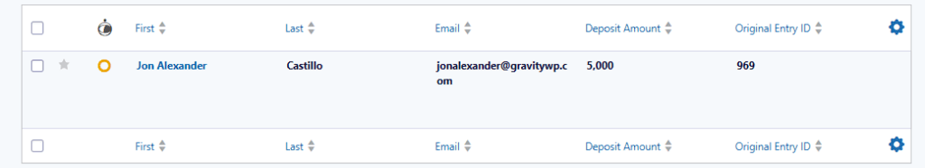 Entries list showing Original Entry ID stored after submission