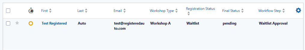 Entry list showing Waitlist status and Waitlist Approval step