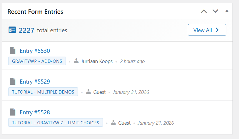Screenshot of the dashboard widget.