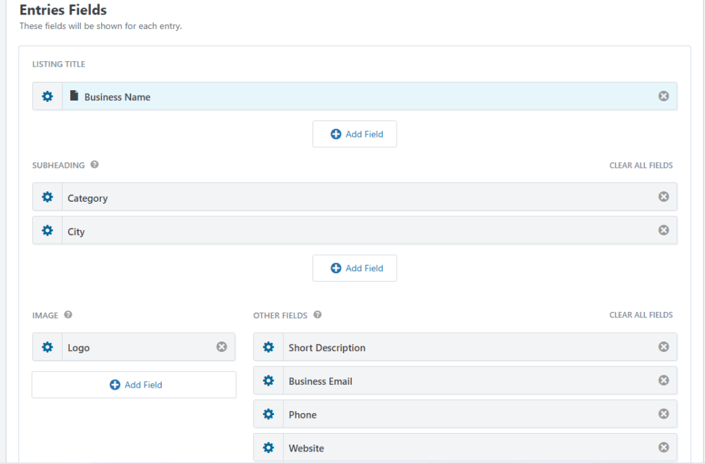 GravityView multiple entries layout for business directory listing cards