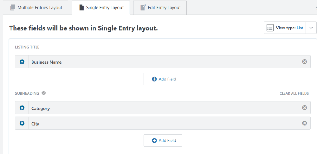 GravityView single entry layout for a business profile page