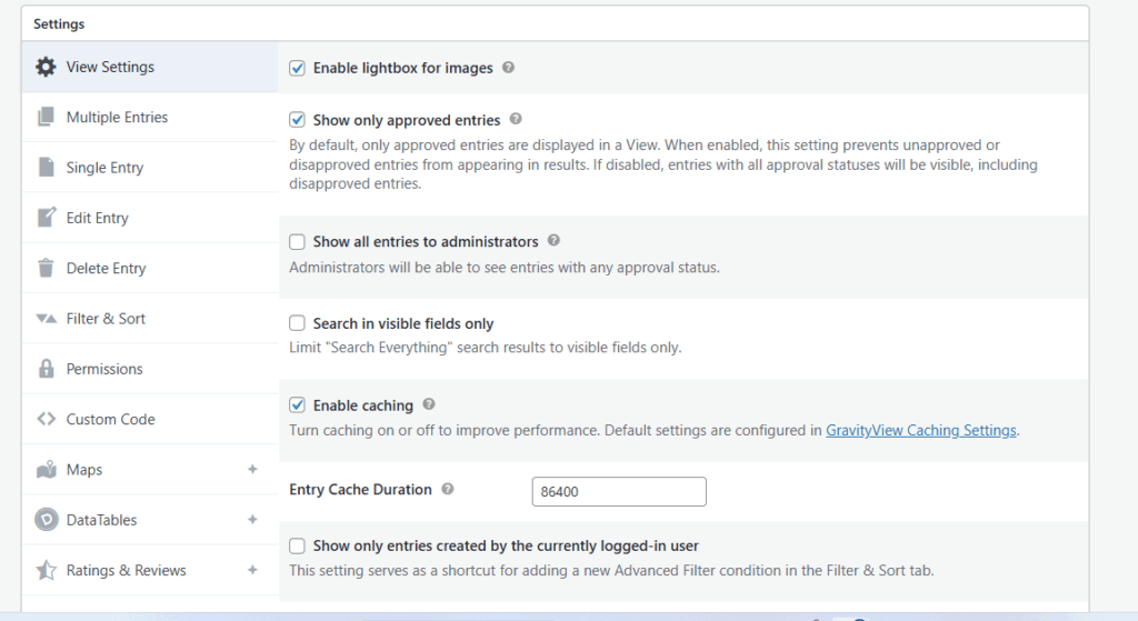 GravityView show only approved entries setting enabled