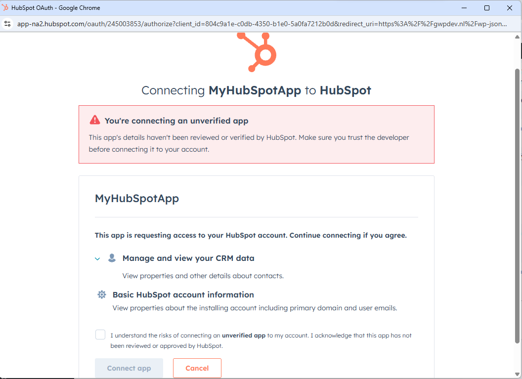 Error Message Unverified App