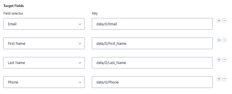 GravityWP field mapping settings with Zoho CRM JSON response paths