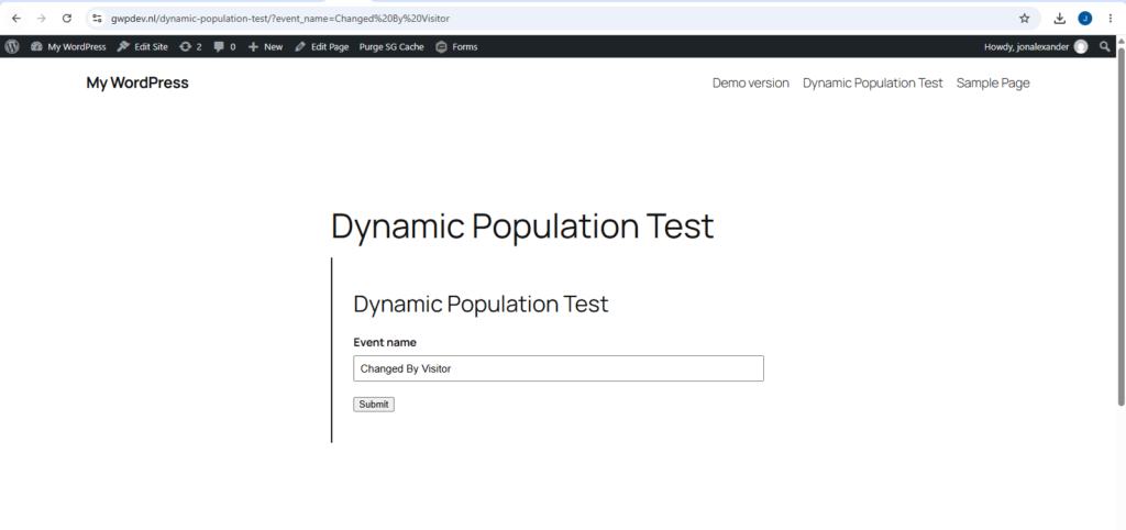Gravity Forms query string edited to change the dynamically populated Event name value