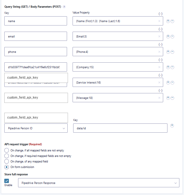 Mapping Gravity Forms fields to Pipedrive fields in GravityWP API Connector