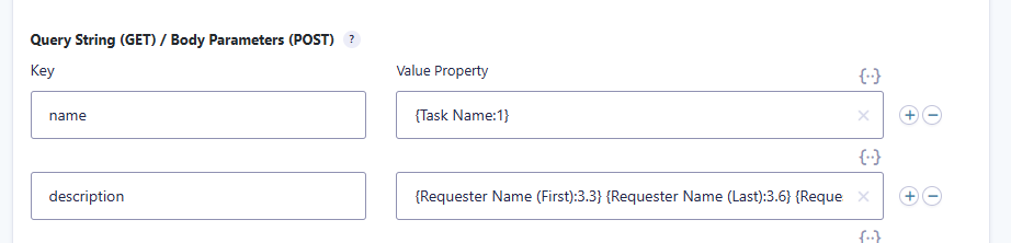 Gravity Forms task name and description mapped to ClickUp API request fields