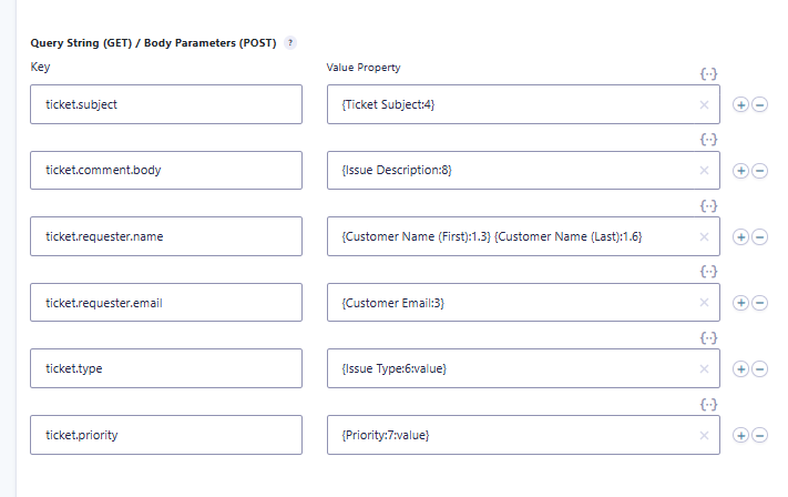 Gravity Forms fields mapped to Zendesk ticket JSON properties in GravityWP API Connector