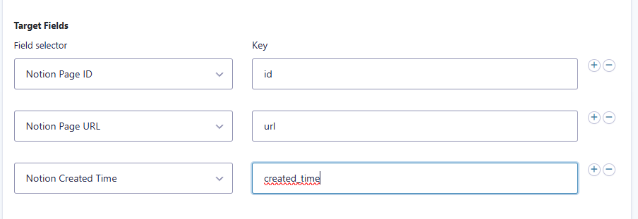 Notion Page ID URL and Created Time mapped to Gravity Forms target fields
