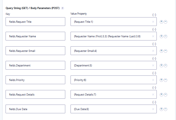GravityWP API Connector mapping Gravity Forms fields to Airtable request fields in a POST request