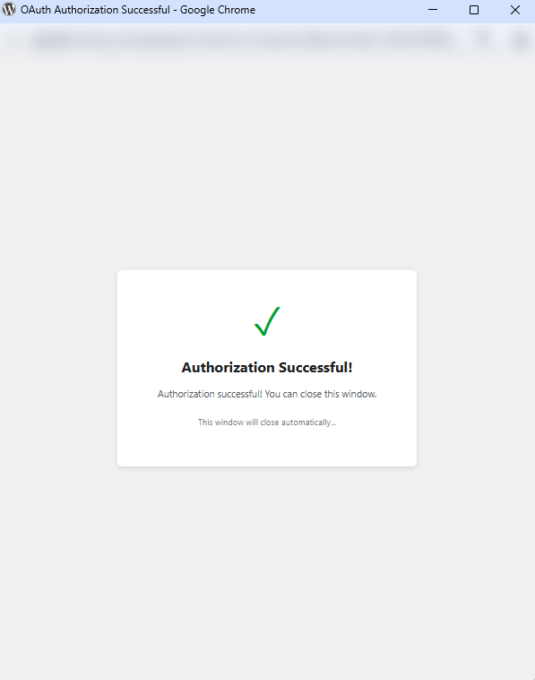 GravityWP API Connector Google Calendar OAuth authorization successful message.