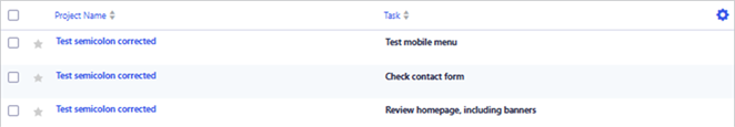 Three Project Tasks entries with Review homepage, including banners stored as one task.
